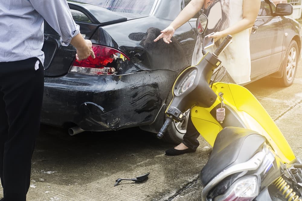 Car and motorcycle rear accident